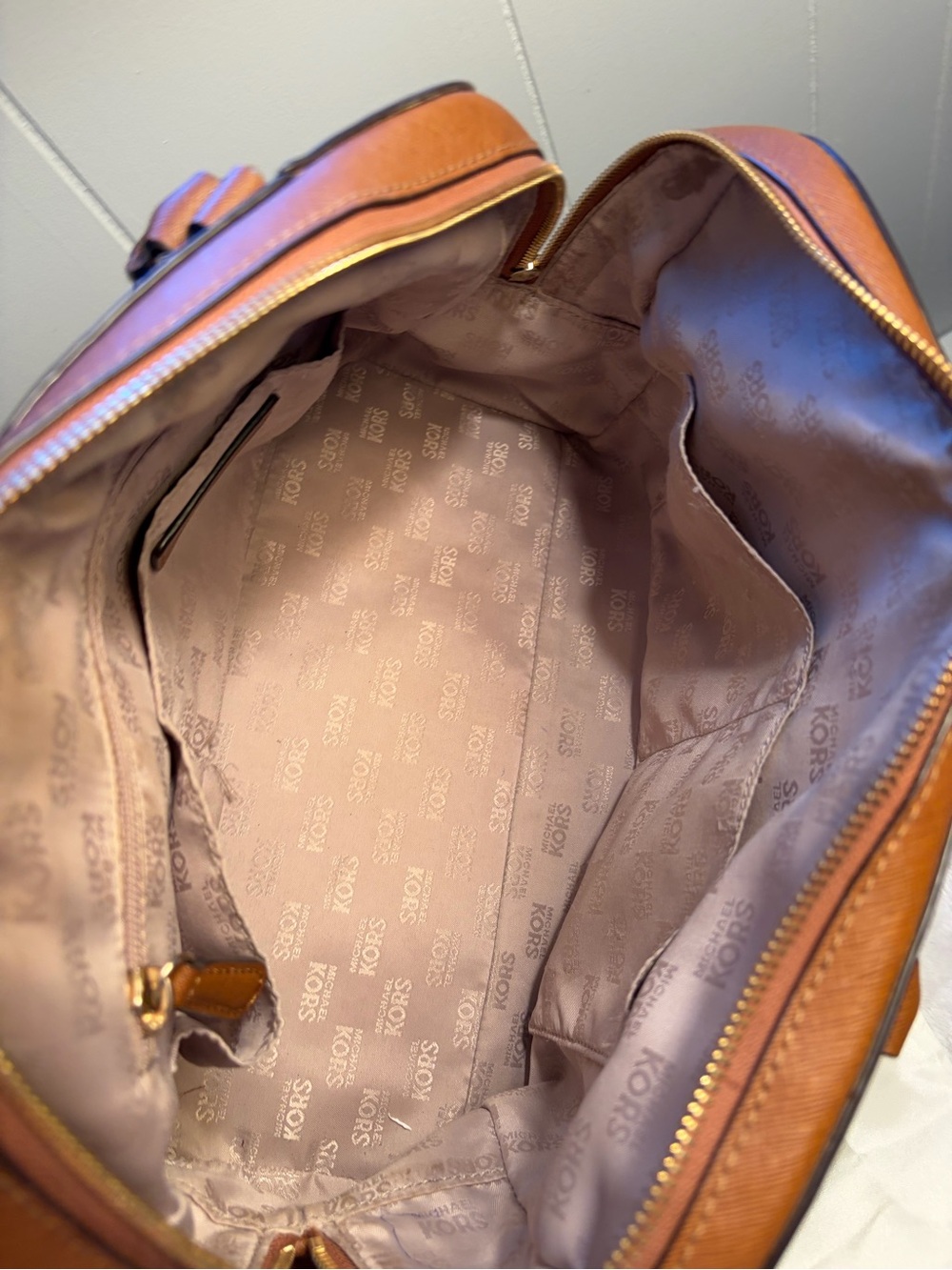 Michael Kors Cognac Saffiano Leather Dome Satchel with Gold Hardware - Picture 16 of 16